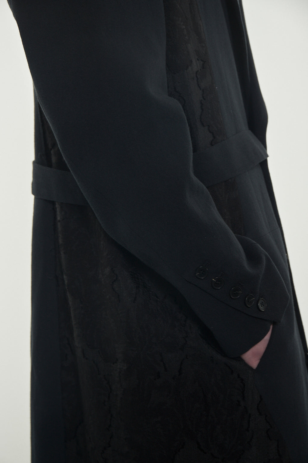 Belted Blade-cut Collar Coat