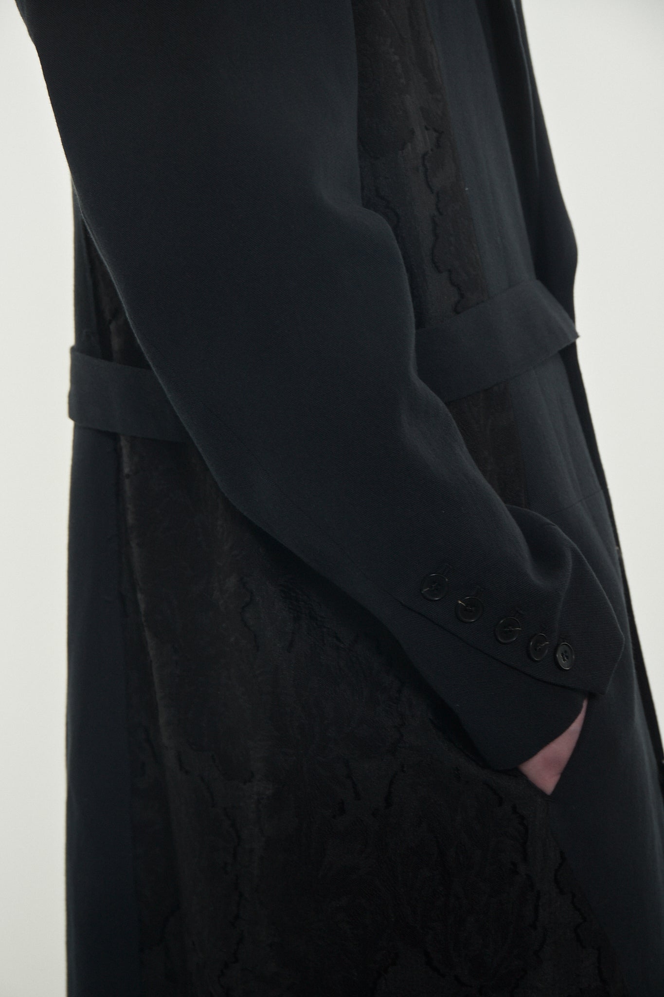 Belted Blade-cut Collar Coat