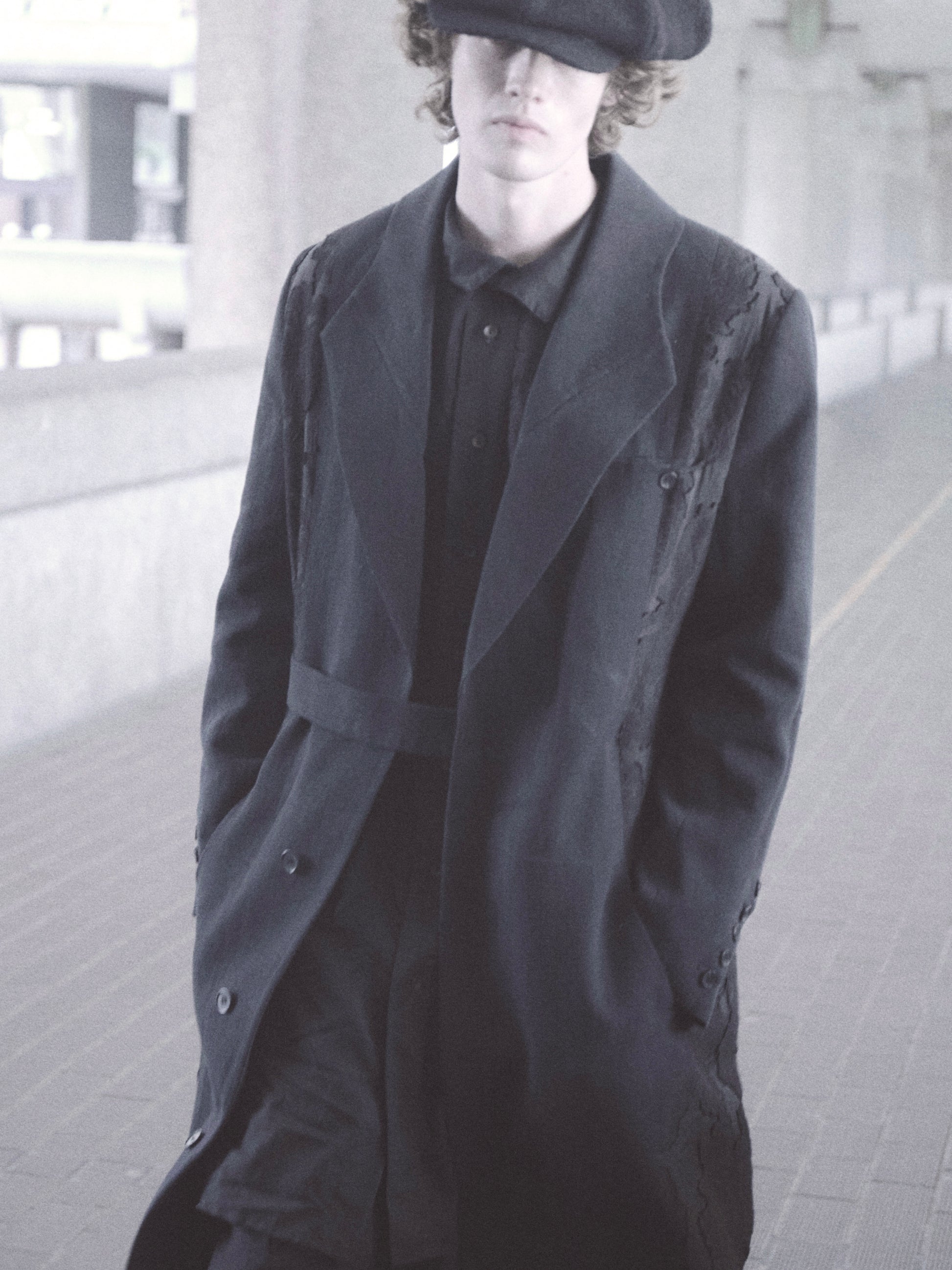 Belted Blade-cut Collar Coat