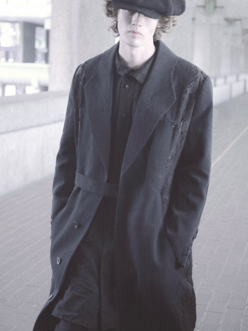 Belted Blade-cut Collar Coat